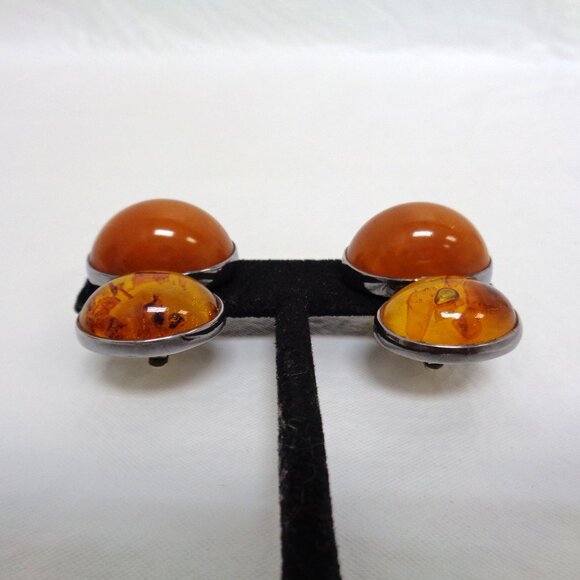 Rebecca Collins Sterling Silver Amber and Orange Jade Clip On Earrings - Picture 6 of 8